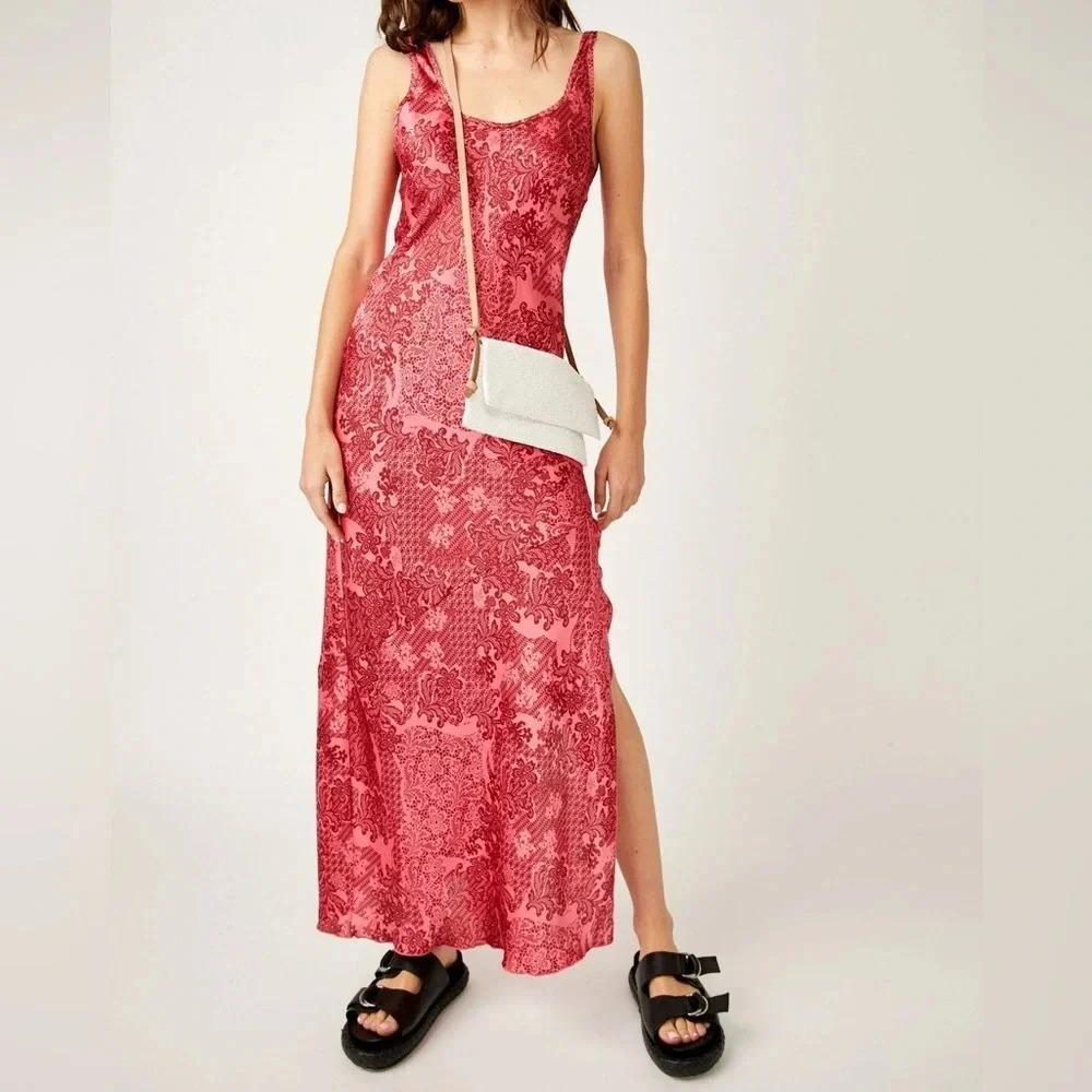 Free People Worth The Wait Bias Slip Dress - Size‎ M - Cherry Red - NWT